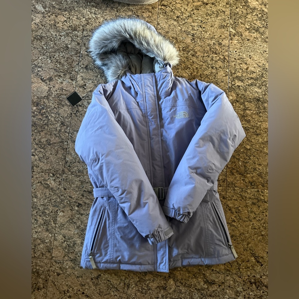 The North Face Approach Jacket Coat Girls XL Purple Insulated Belted Hooded